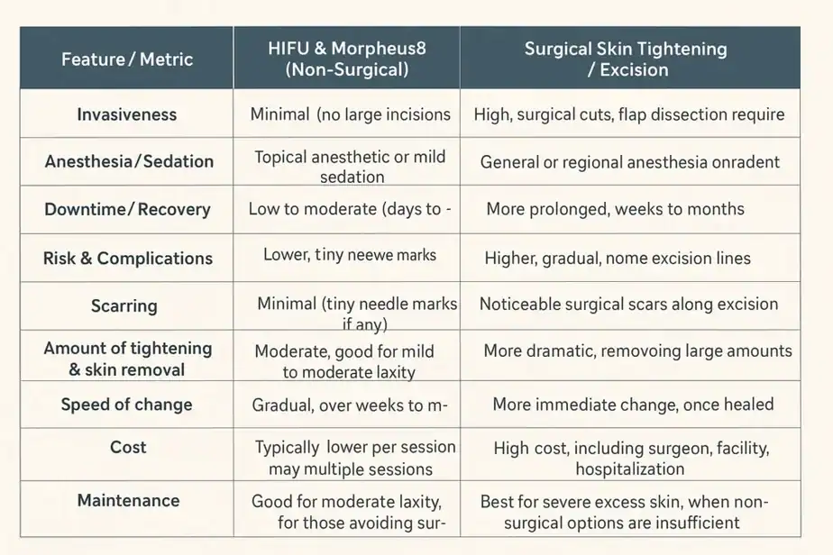 Table showing benefits of Lipo Freeze 2 U Gainsborough treatments for skin tightening following weight loss injections.